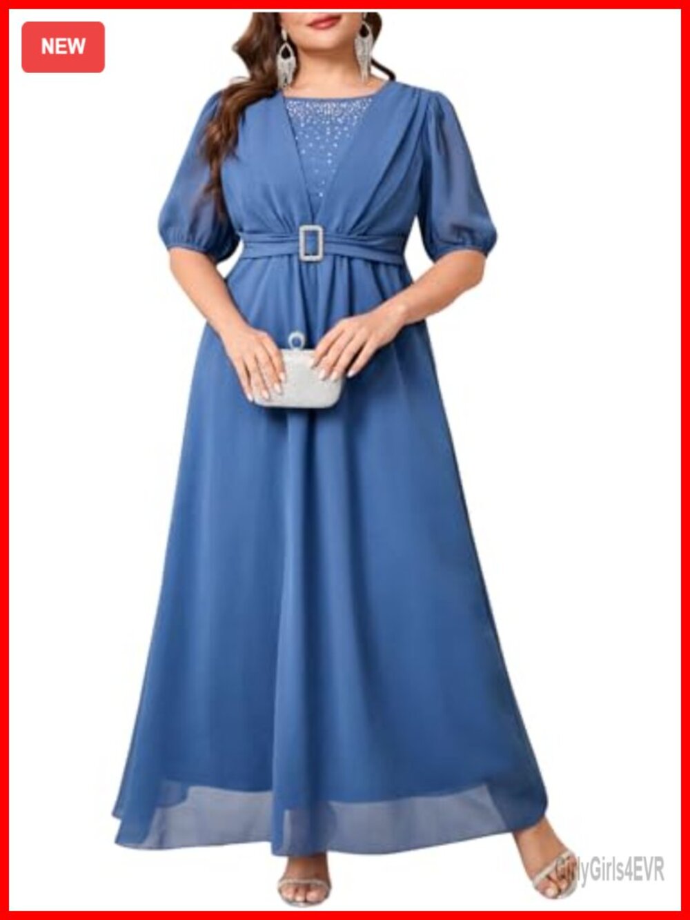 Plus Size Chiffon Formal Maxi Dress Rhinestone Wedding Guest Evening Gown